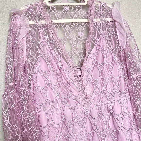 NWT SELF PORTRAIT Lilac Crochet Mesh Lace Tiered Ruffle Fairycore Maxi Dress 6 - Picture 14 of 16